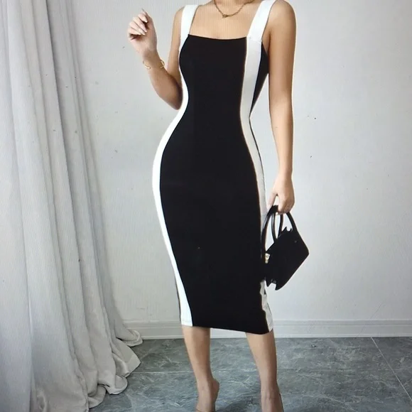 Elegant Black and White Bodycon Dress - Picture 5 of 5
